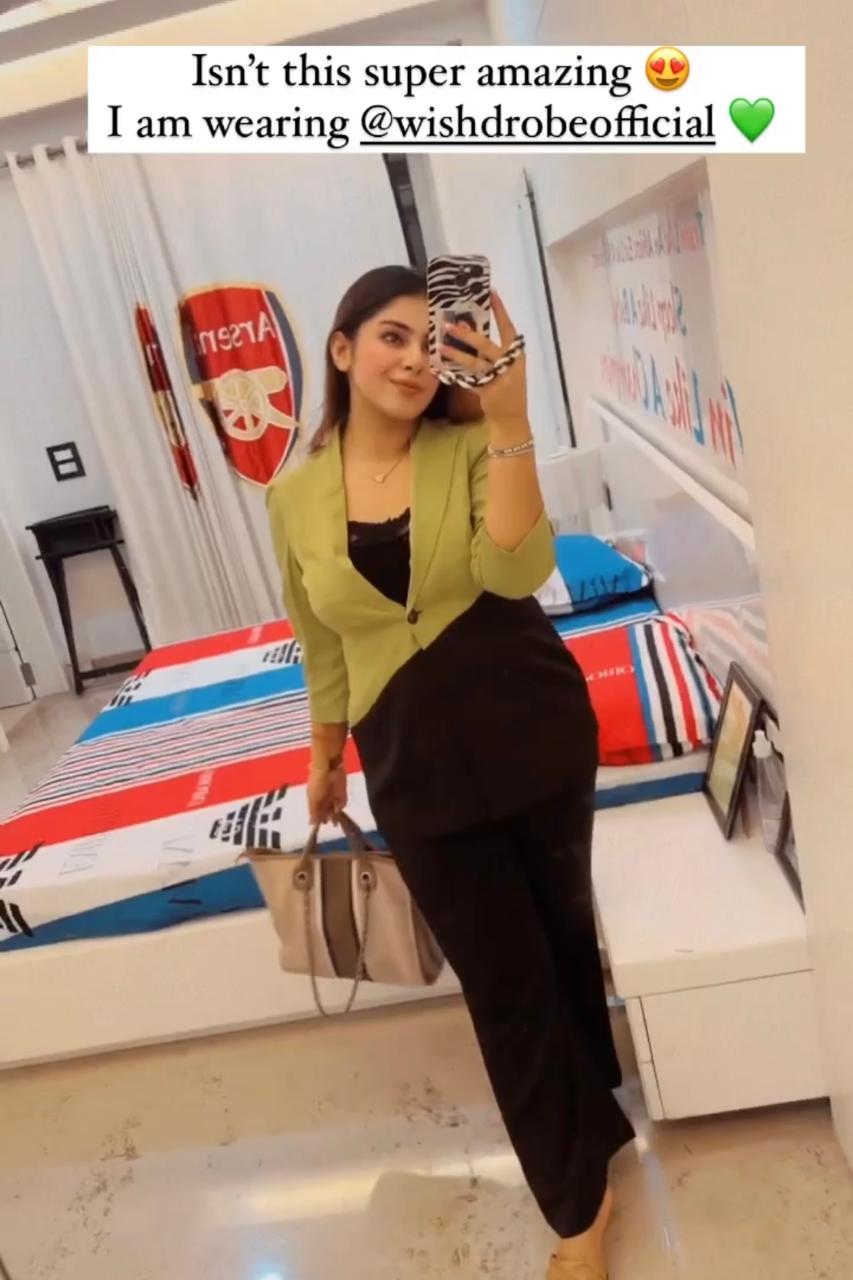 SAHIBA KAUR in Color Blocked Co-Ord Set: Olive-Black