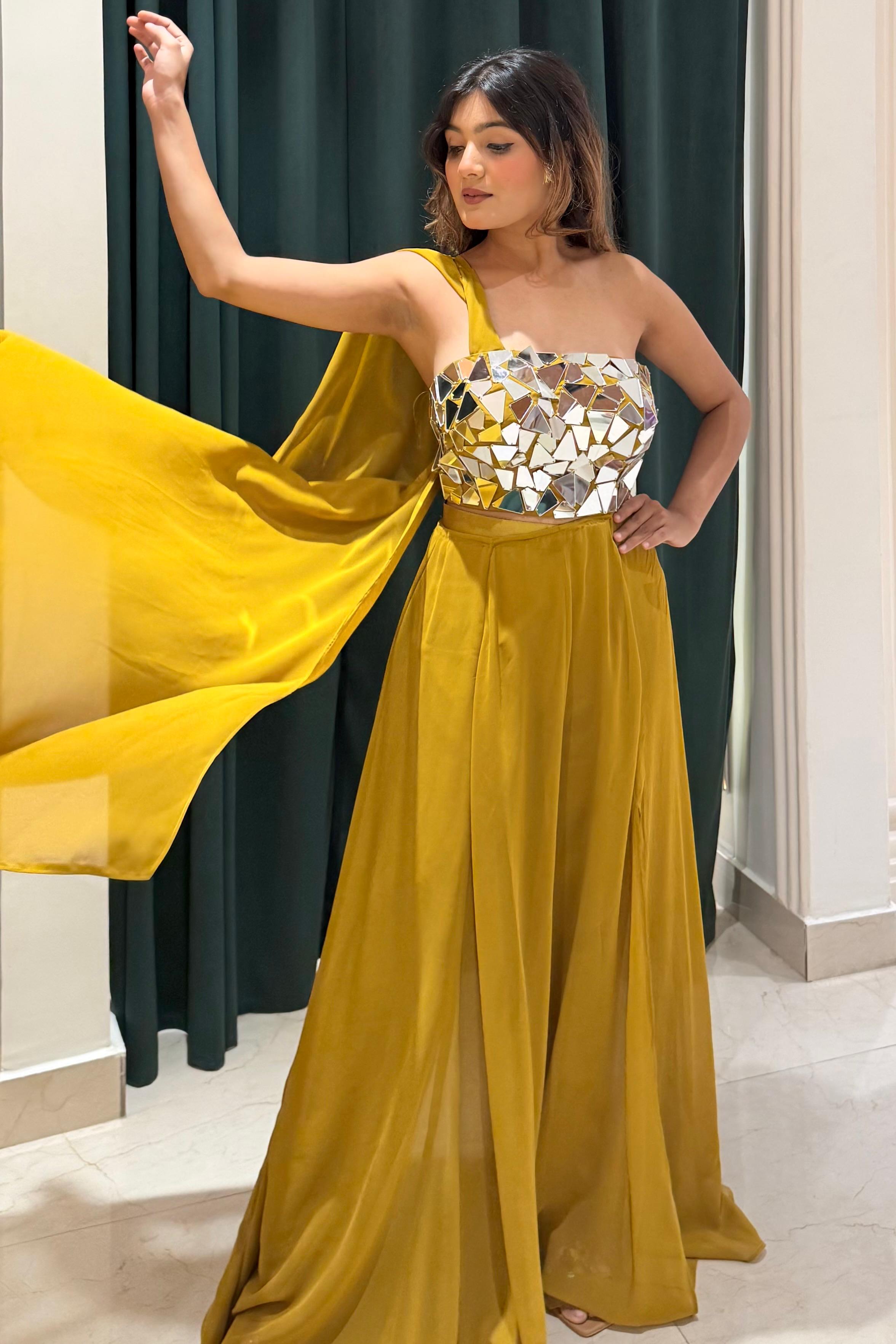 Shards Embellished Indo Western Set - Mustard Haze