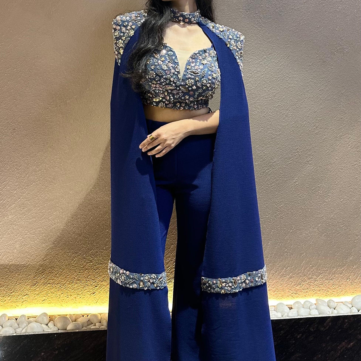 Bespoke 3 Piece Indo Western Set: Deep Blue