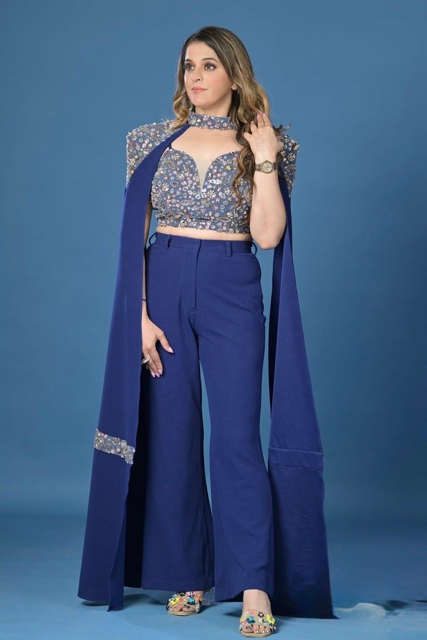 Bespoke 3 Piece Indo Western Set: Deep Blue