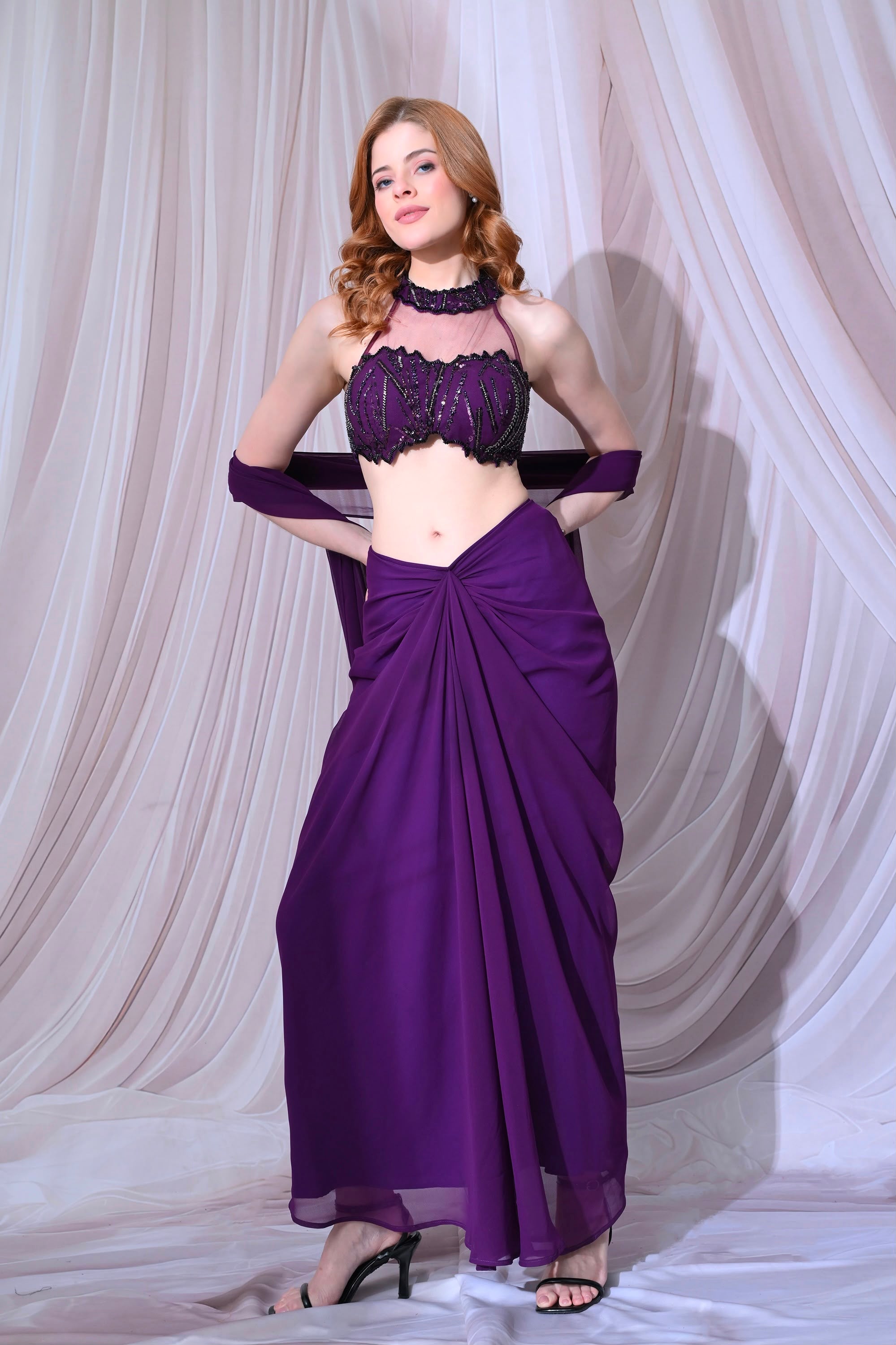 Amethyst Embroidered Purple 3-Piece Indo-Western Set – catalogue view 1