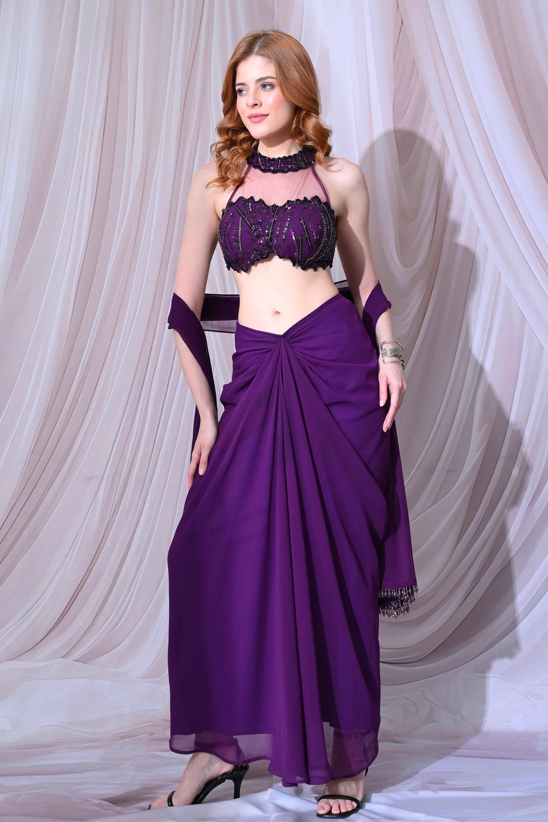 Amethyst Embroidered Purple 3-Piece Indo-Western Set – catalogue view 2