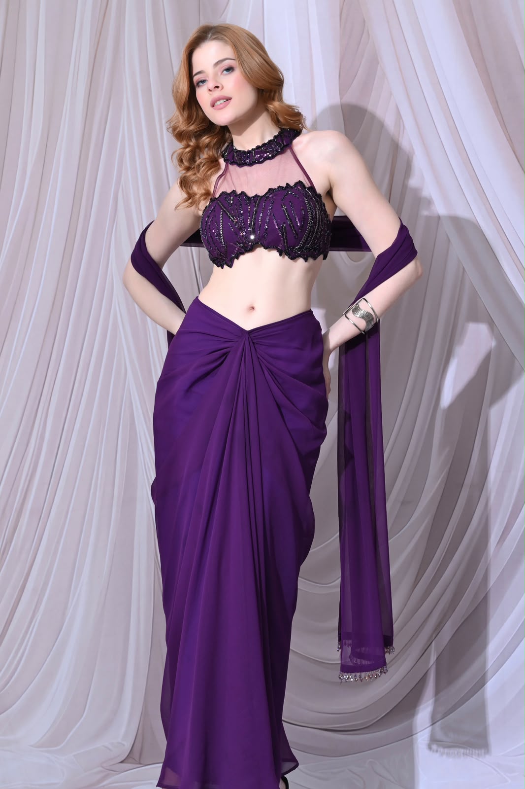 Amethyst Embroidered Purple 3-Piece Indo-Western Set – catalogue view 5