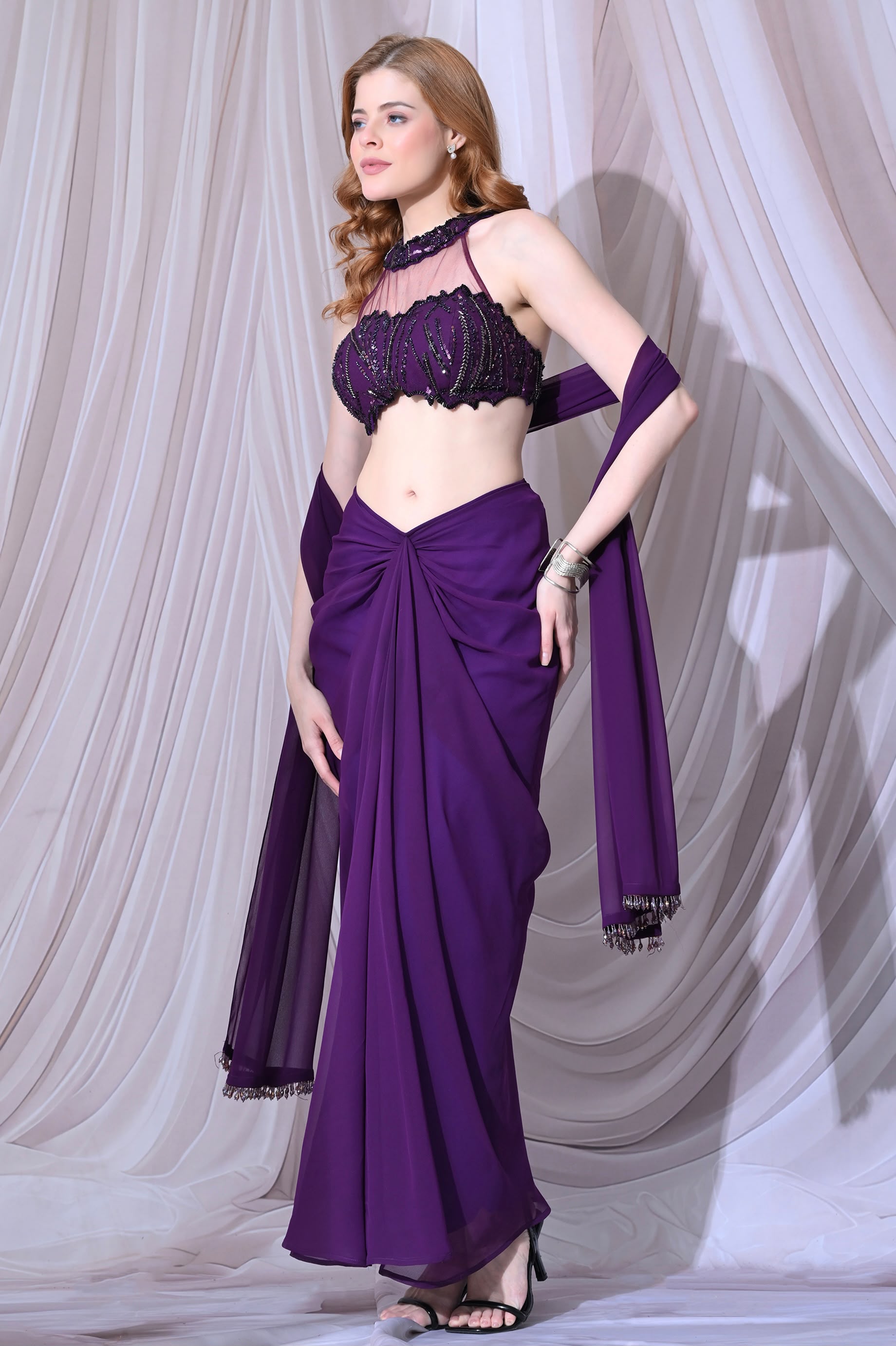 Amethyst Embroidered Purple 3-Piece Indo-Western Set – catalogue view 7