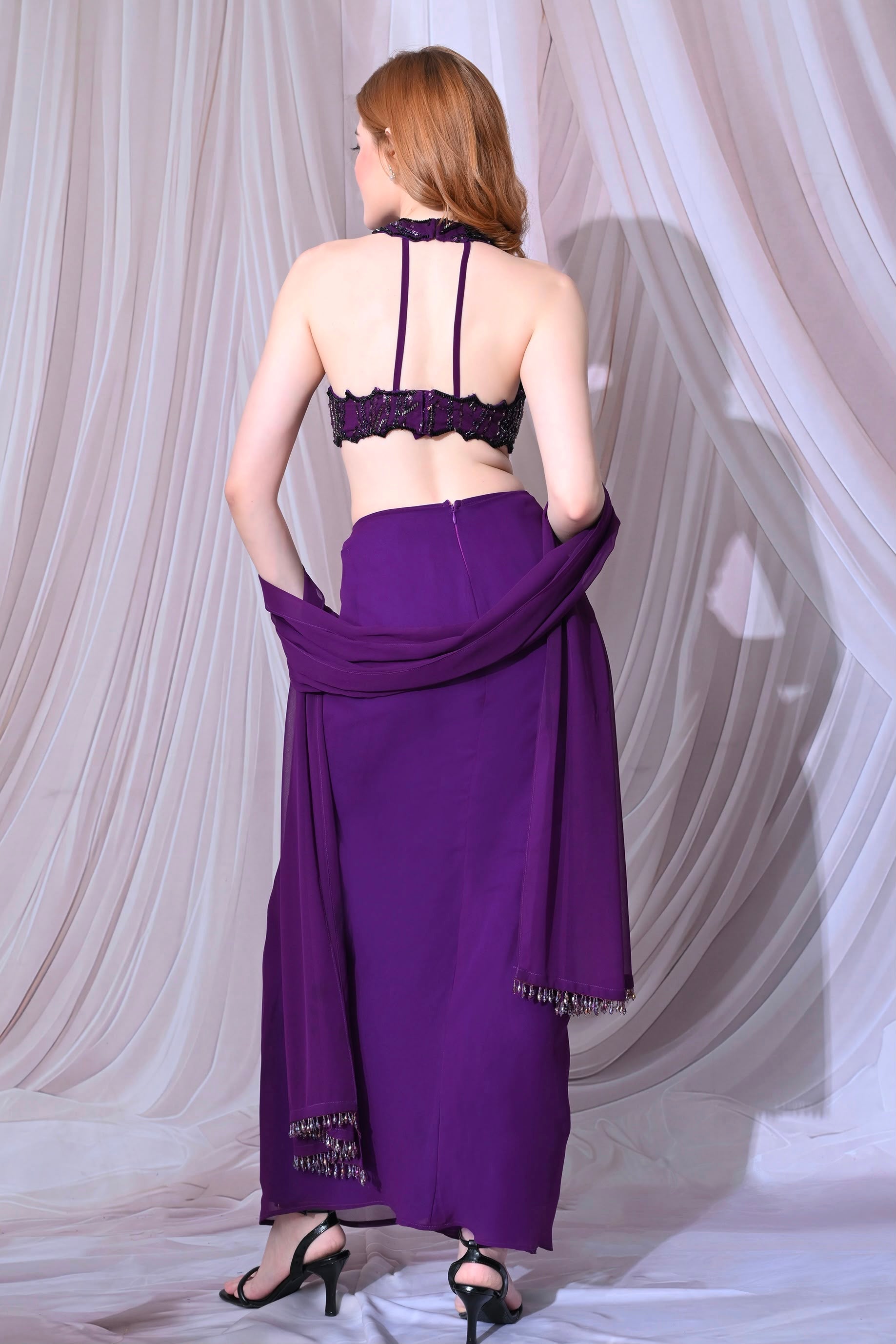 Amethyst Embroidered Purple 3-Piece Indo-Western Set – catalogue view 8