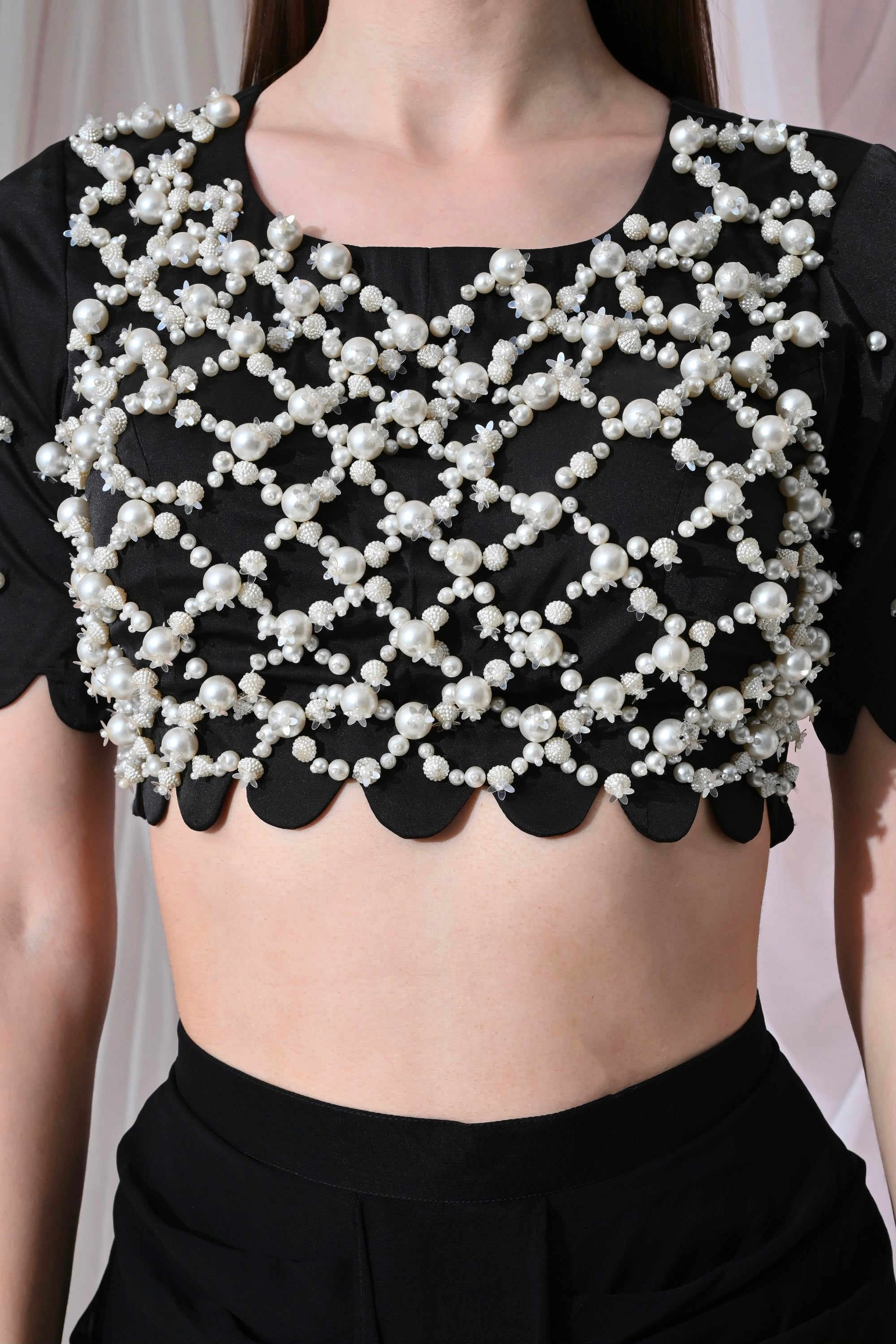 Celeste Pearl-Embellished Black Indo-Western Set – catalogue view 3