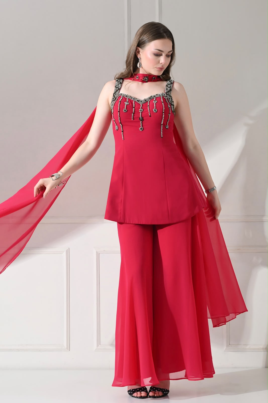 Cerise Crystal-Handwork 3-Piece Indo-Western Set – catalogue view 5