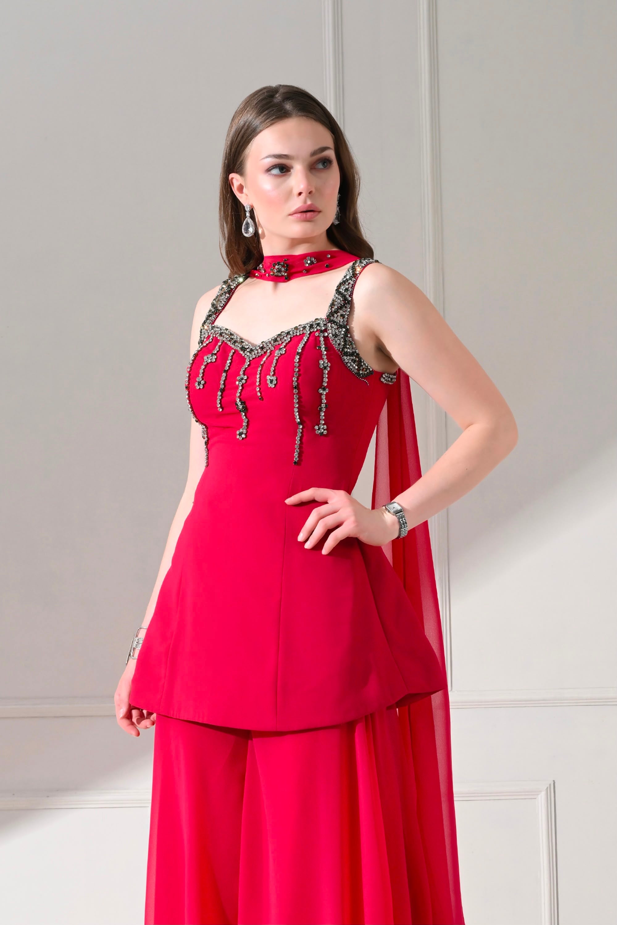 Cerise Crystal-Handwork 3-Piece Indo-Western Set – catalogue view 6
