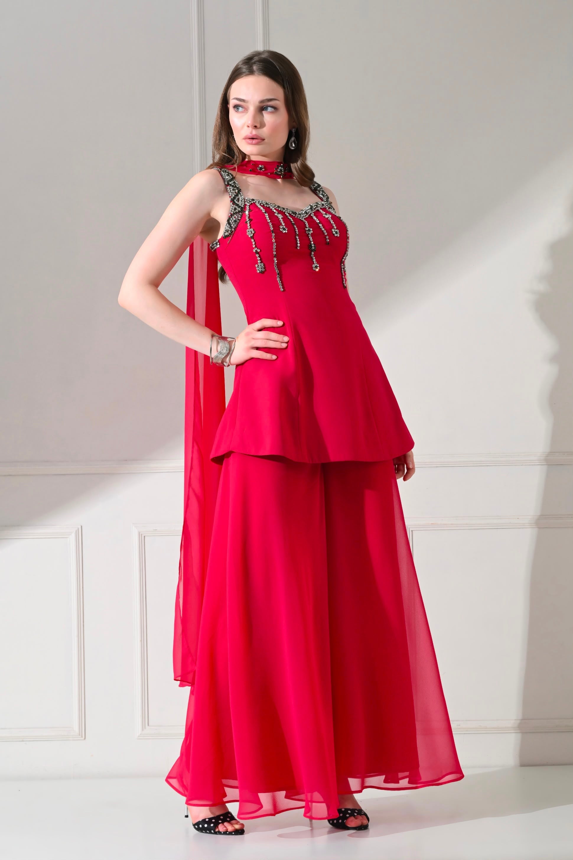 Cerise Crystal-Handwork 3-Piece Indo-Western Set – catalogue view 7