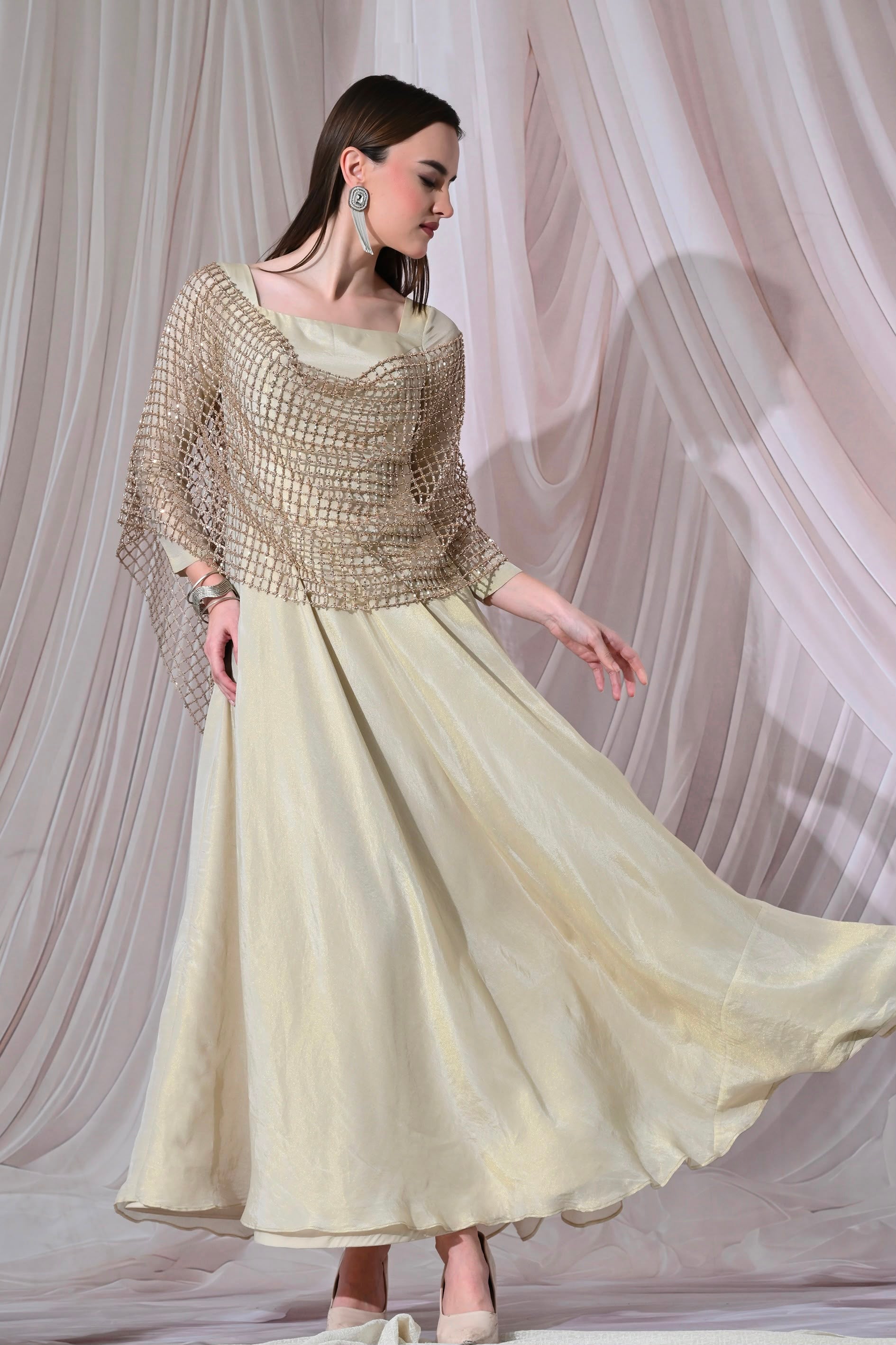 Ivory Gilded Tissue-Organza Drape Suit Set – catalogue view 2