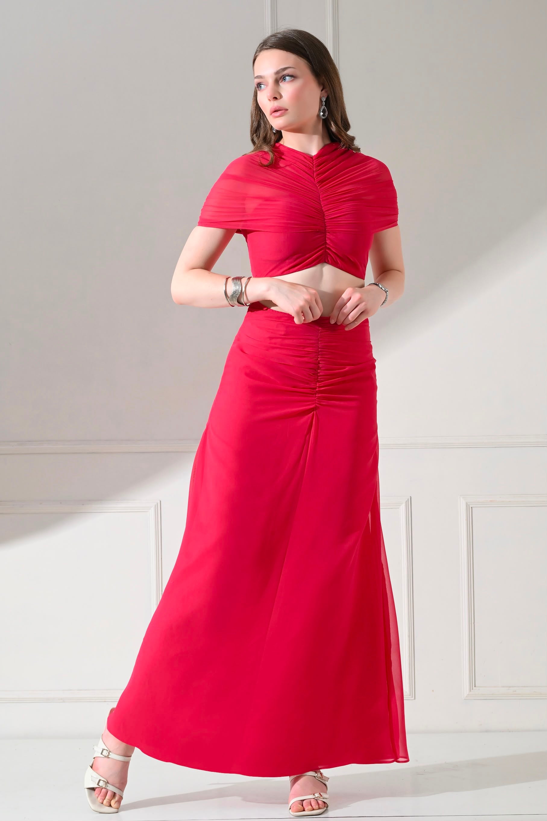 Raspberry Ruched Georgette Co-ord Set – catalogue view 2