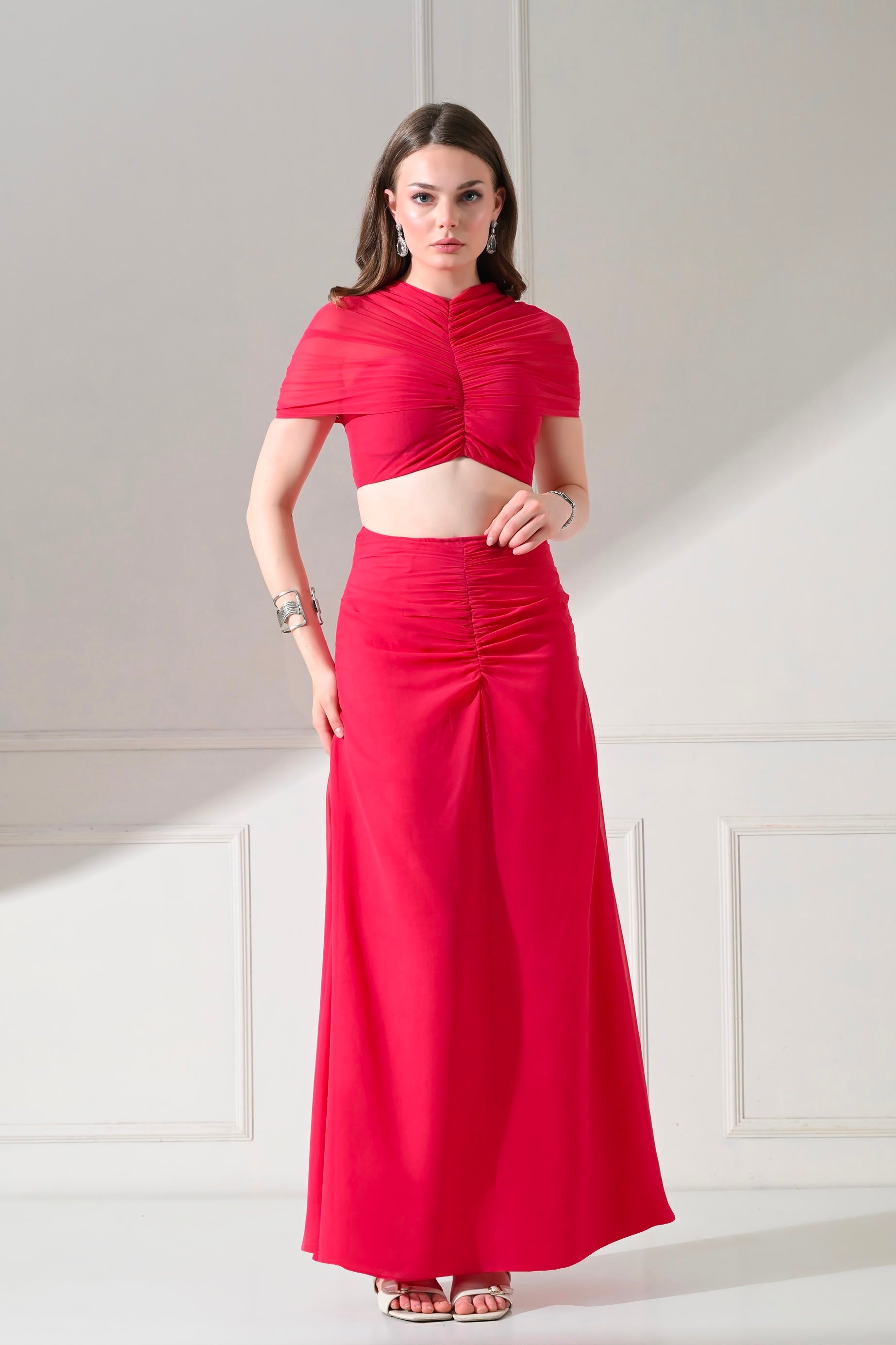 Raspberry Ruched Georgette Co-ord Set – catalogue view 1