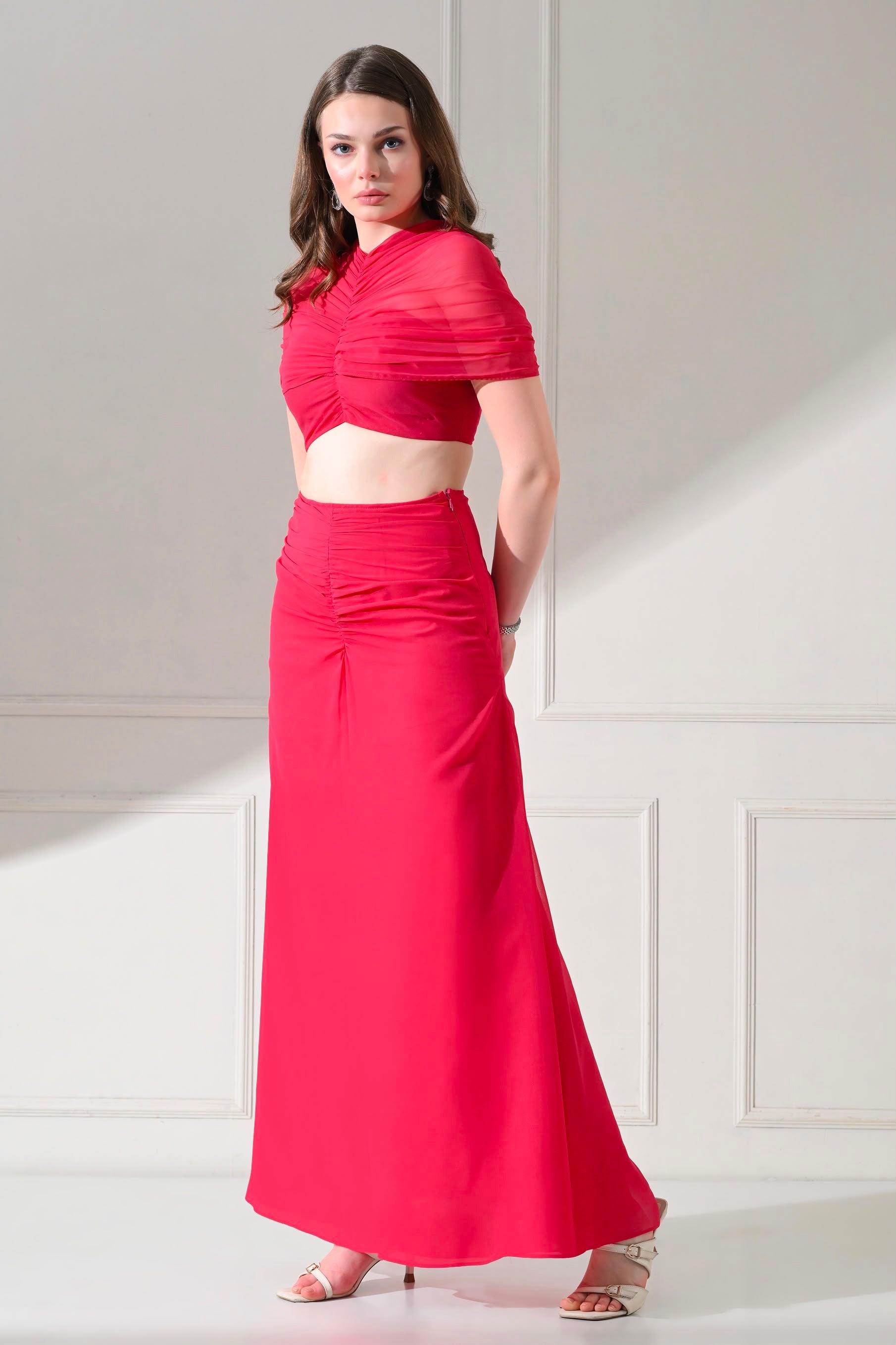 Raspberry Ruched Georgette Co-ord Set – catalogue view 4