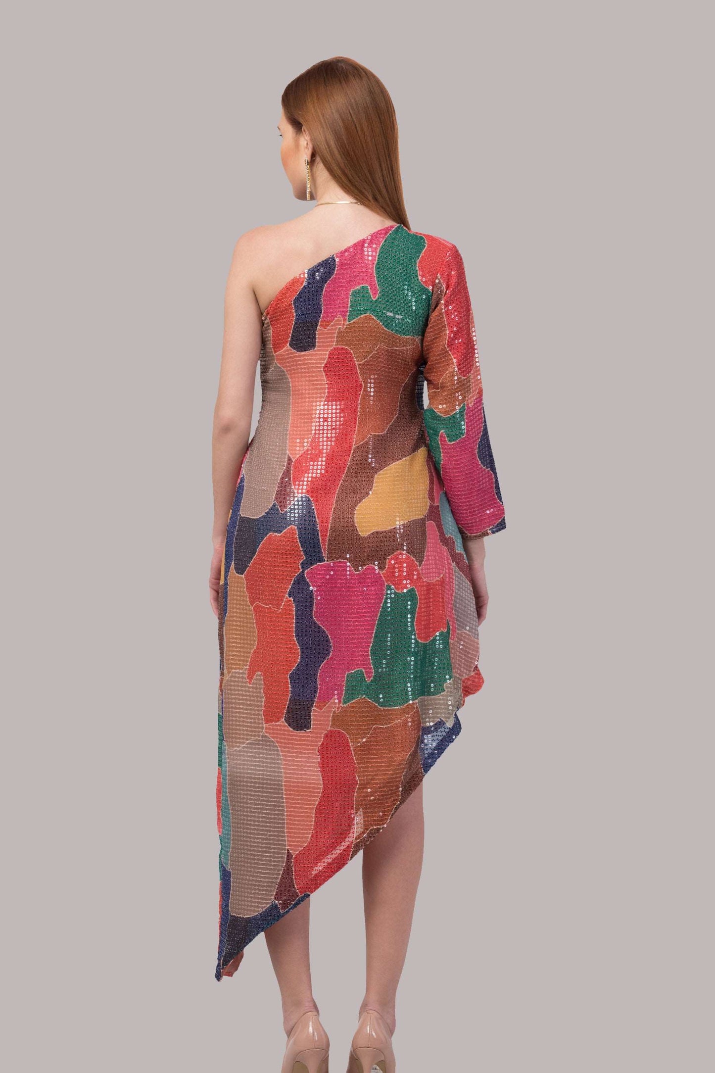 Asymmetrical multi-colour sequenced dress - wishdrobe