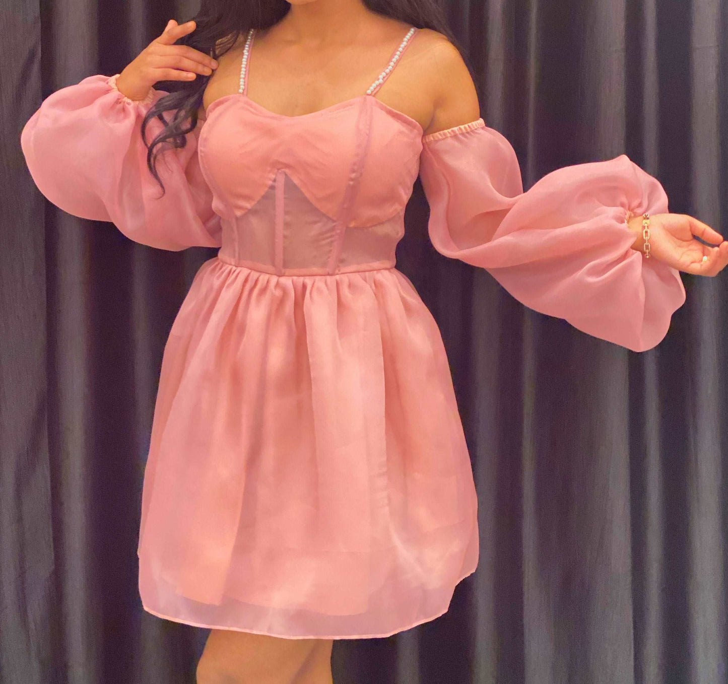 Lyla Pink Organza Padded Corset Dress - wishdrobe
