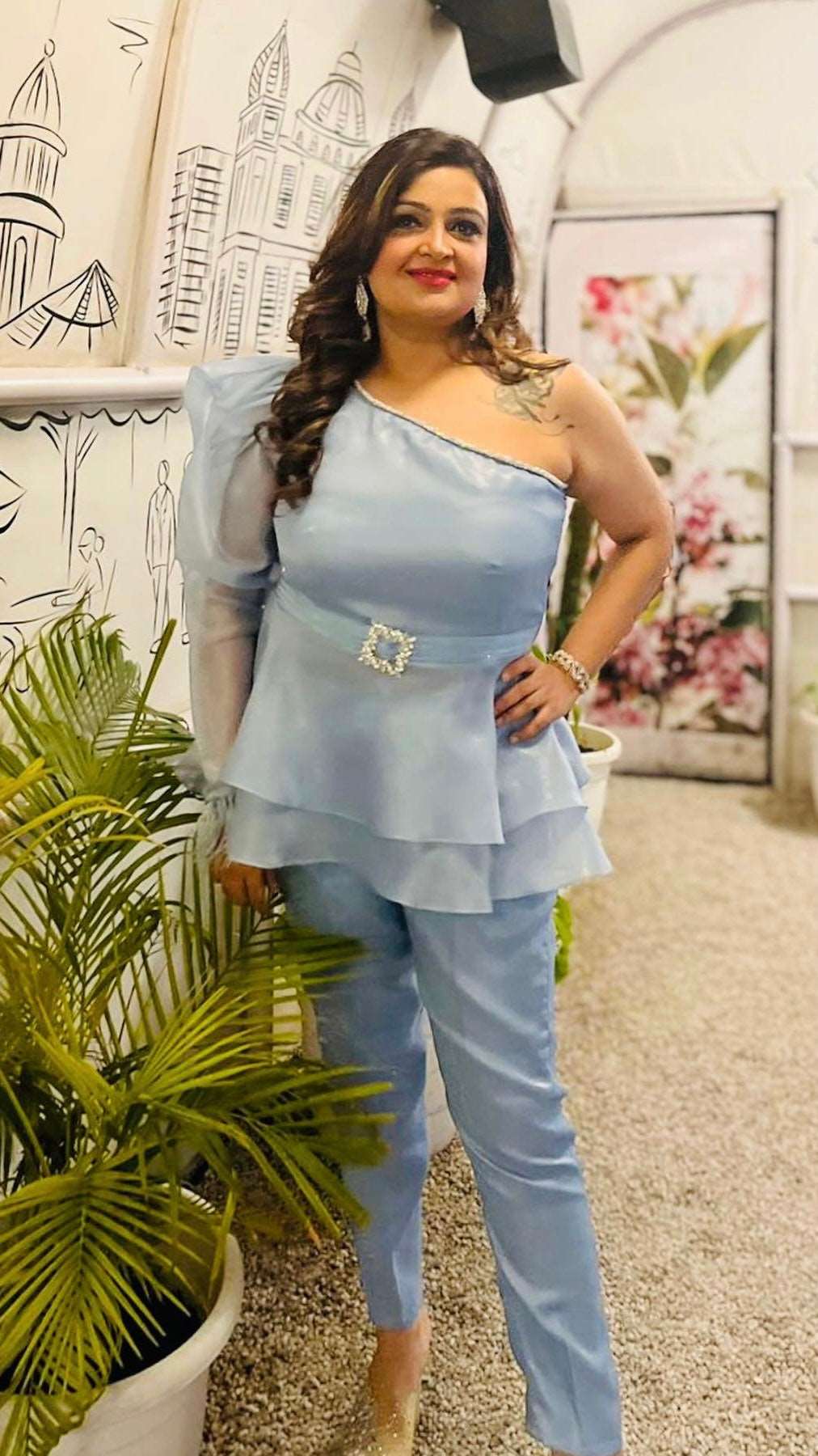 Sky Blue Organza Co-ord Set - wishdrobe