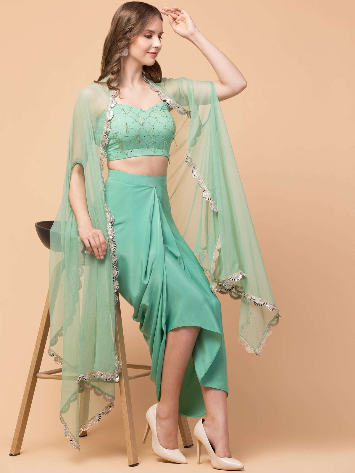 3-Piece Drape Cape Set- Misty Mint