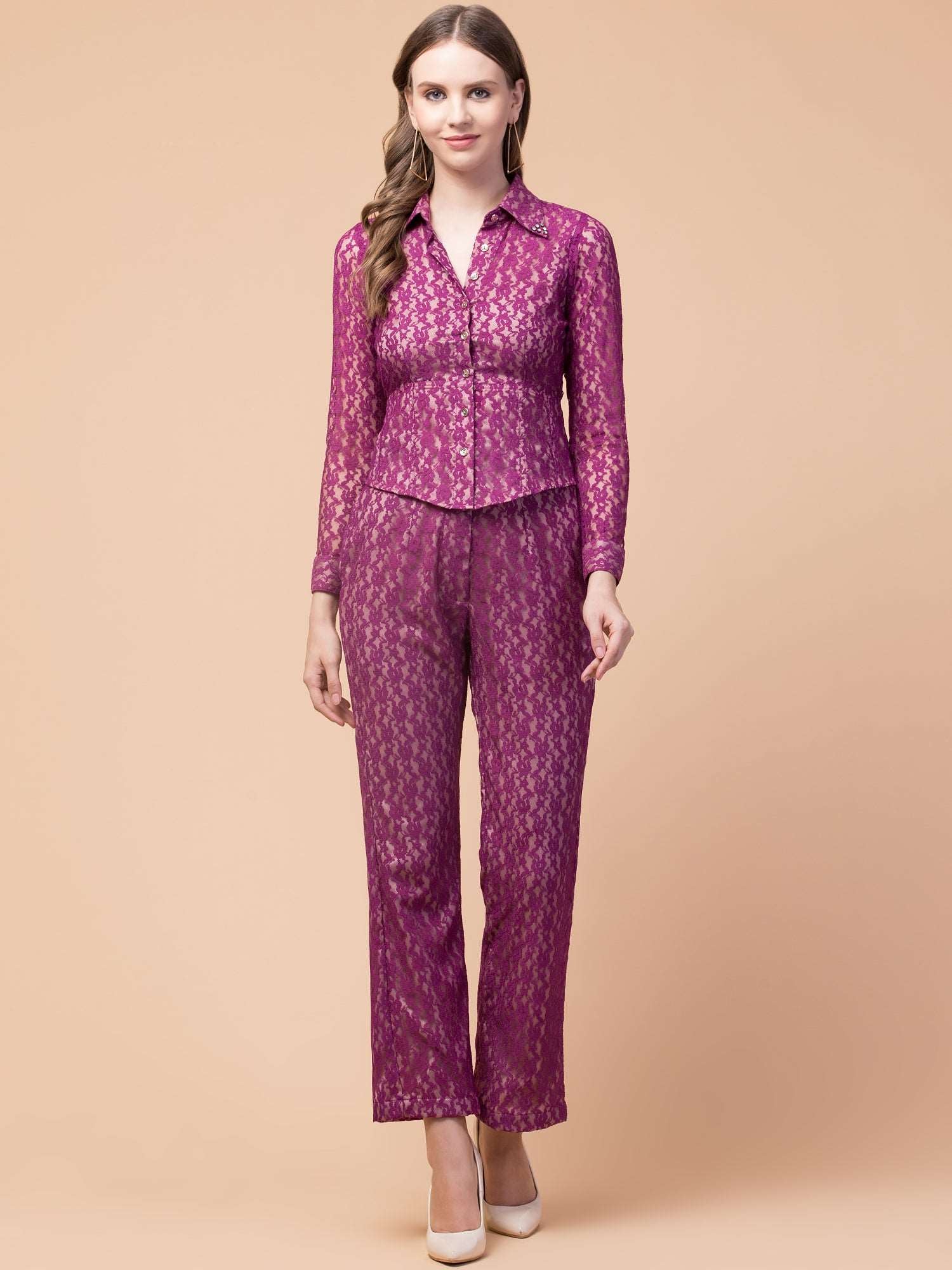 Wine Lace Co-ord Set - wishdrobe