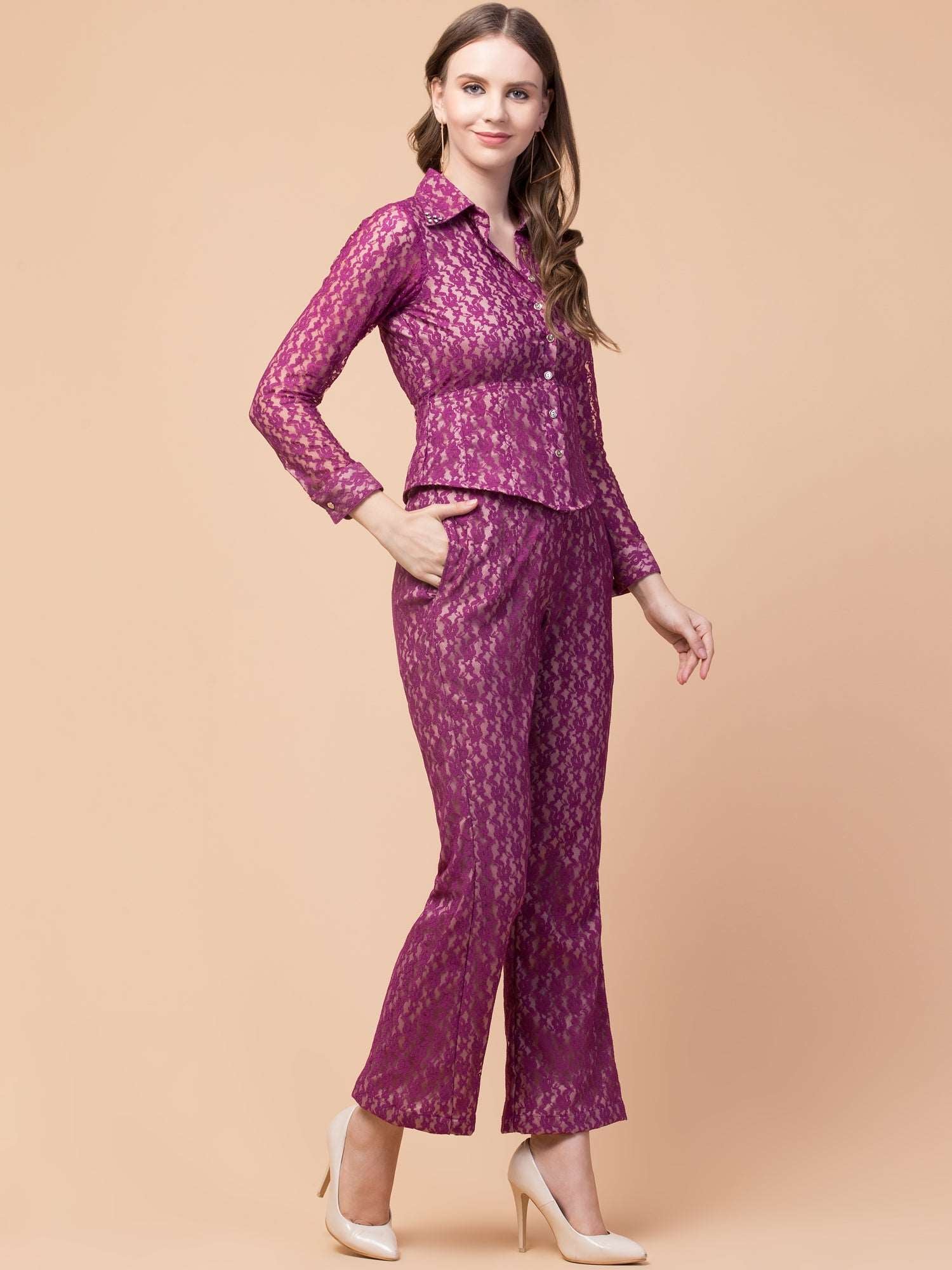 Wine Lace Co-ord Set - wishdrobe