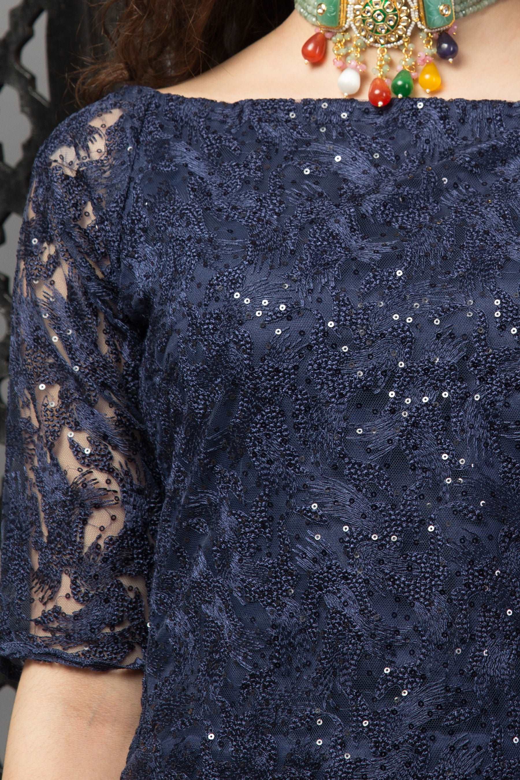 High-low Embellished Kurta with Drape Dhoti Skirt - wishdrobe