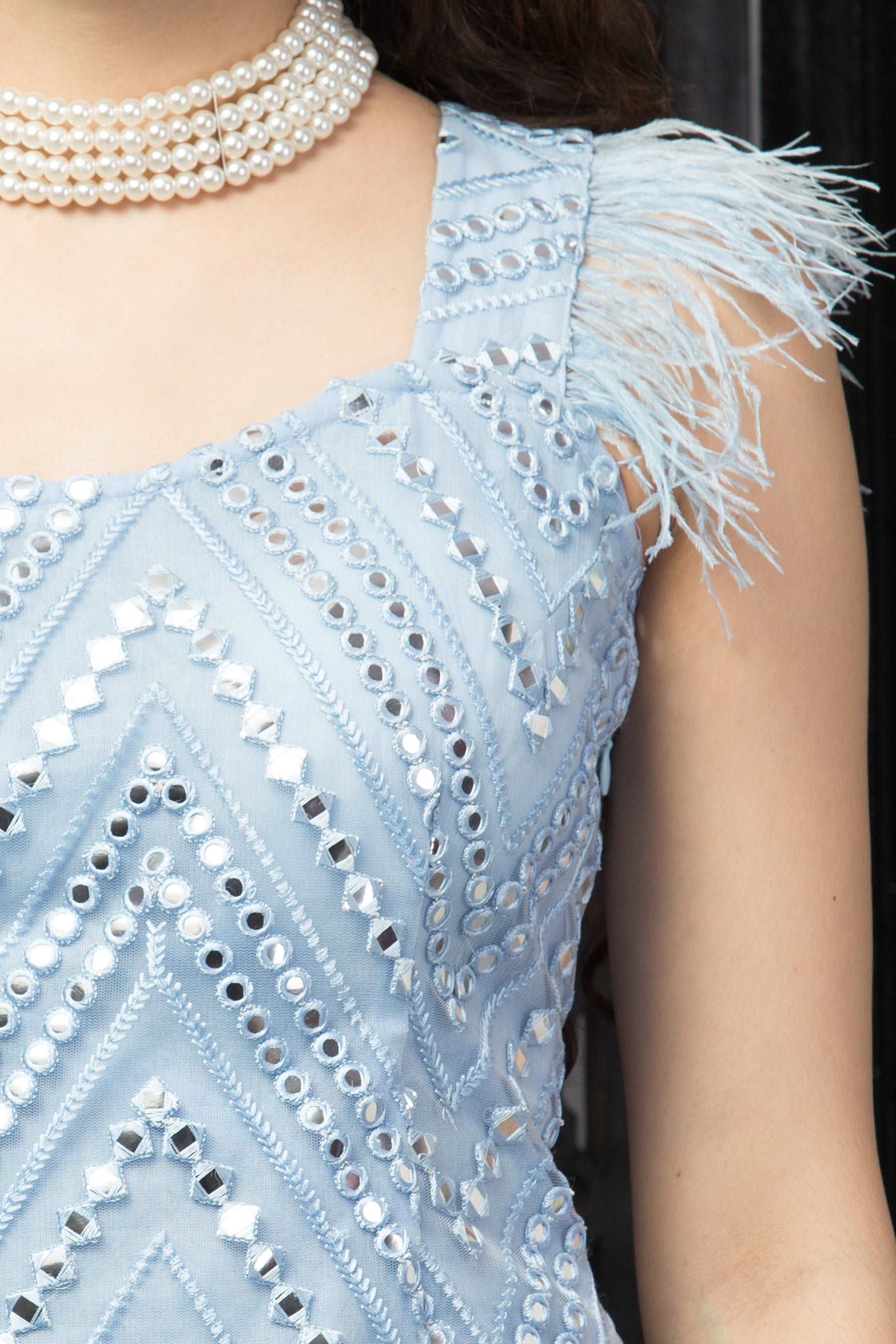 Sky blue Suit with Fur Detailing - wishdrobe