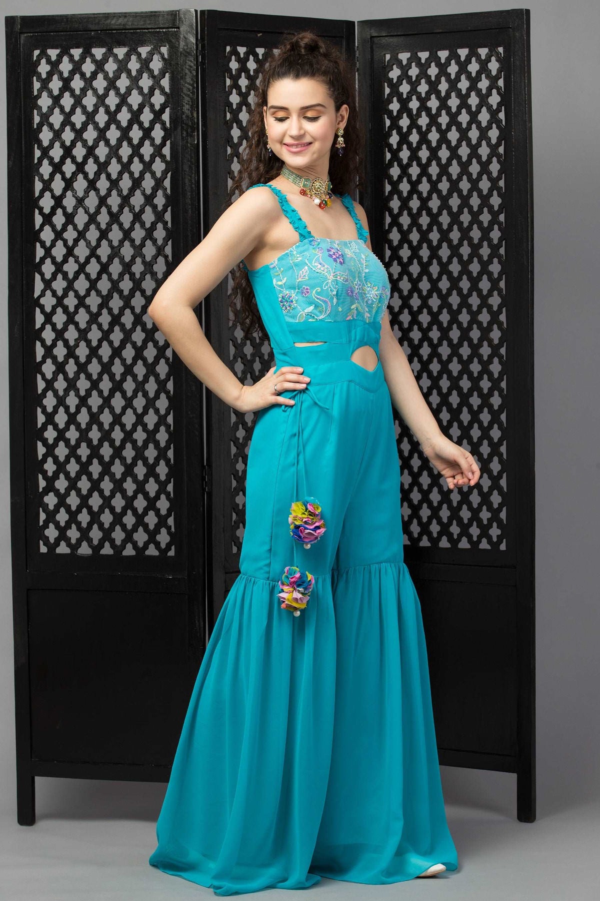 Indo-Western Jumpsuit - Blue Lagoon