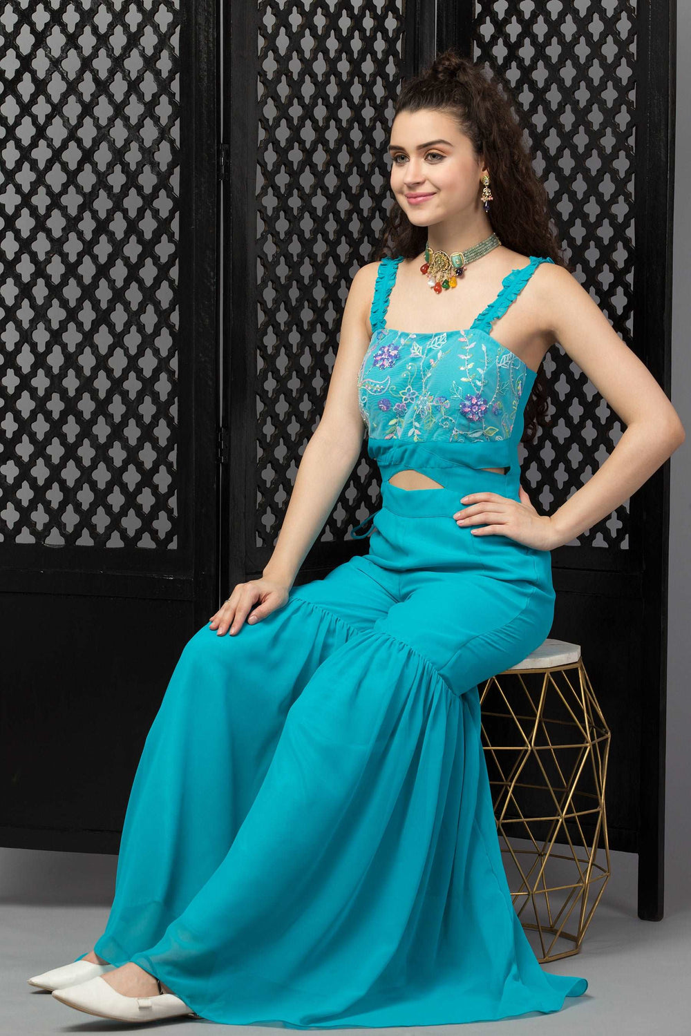 Indo-Western Jumpsuit - Blue Lagoon