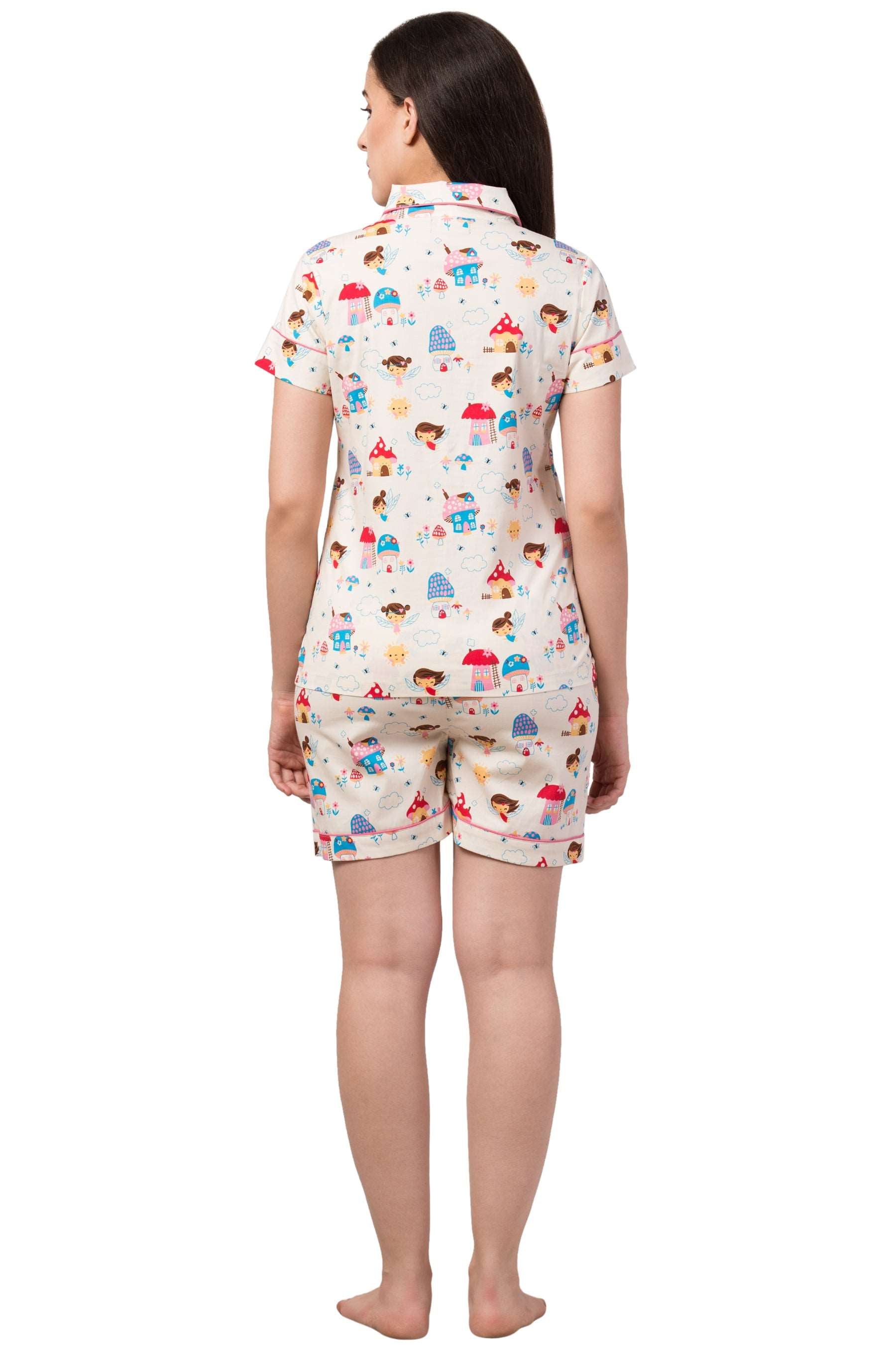 Night Suit Set with shorts : Not Quite White Print - wishdrobe