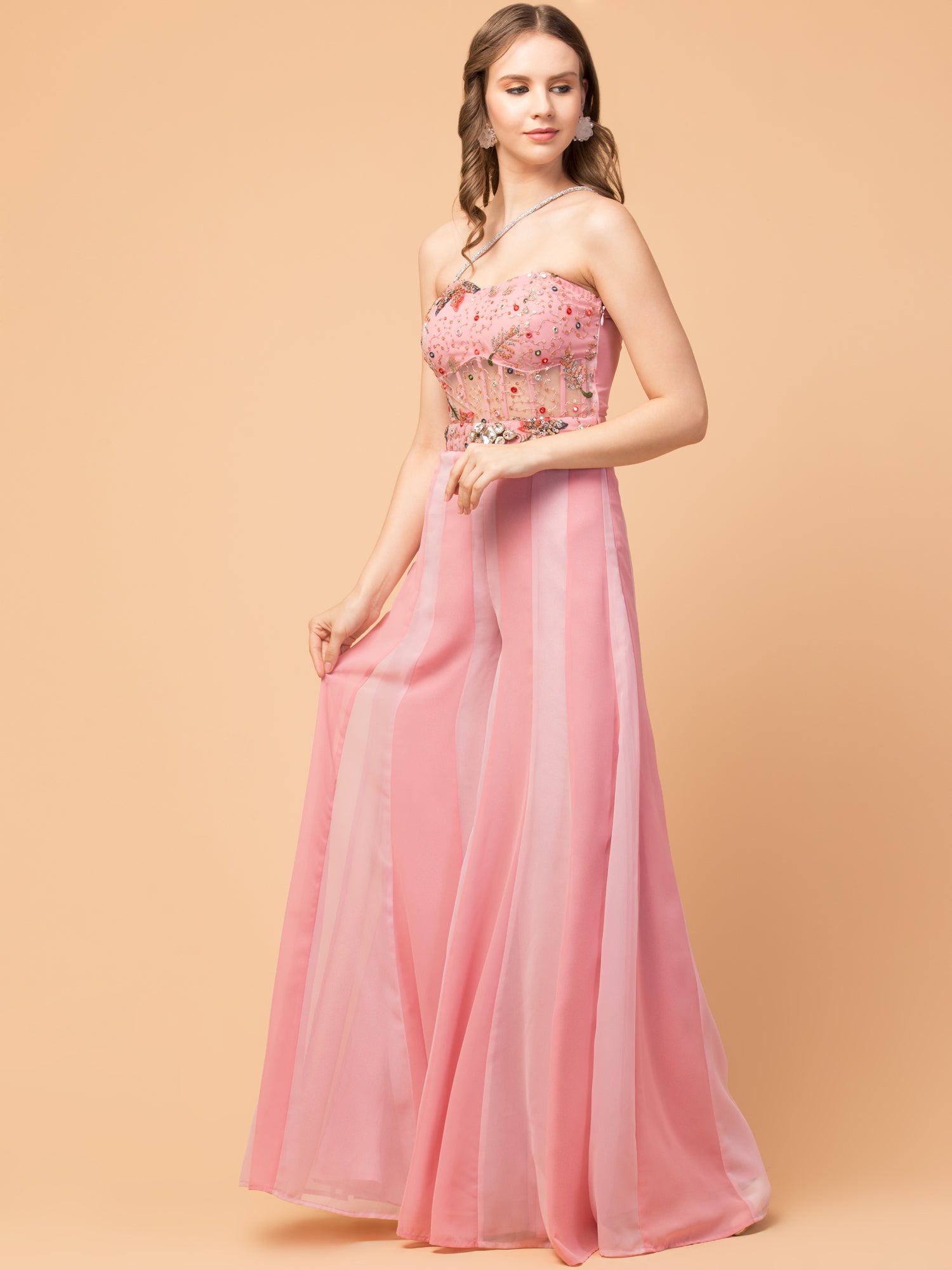 Frosé Corset Indo-Western Panelled Jumpsuit - wishdrobe