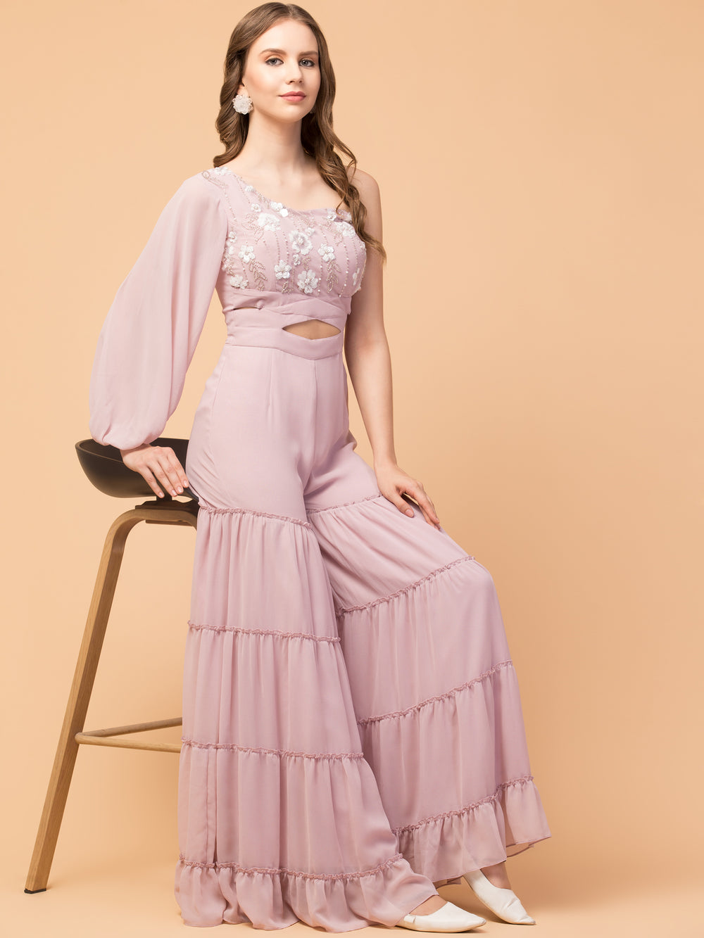 Rosé Three-Tier Indo-Western Jumpsuit
