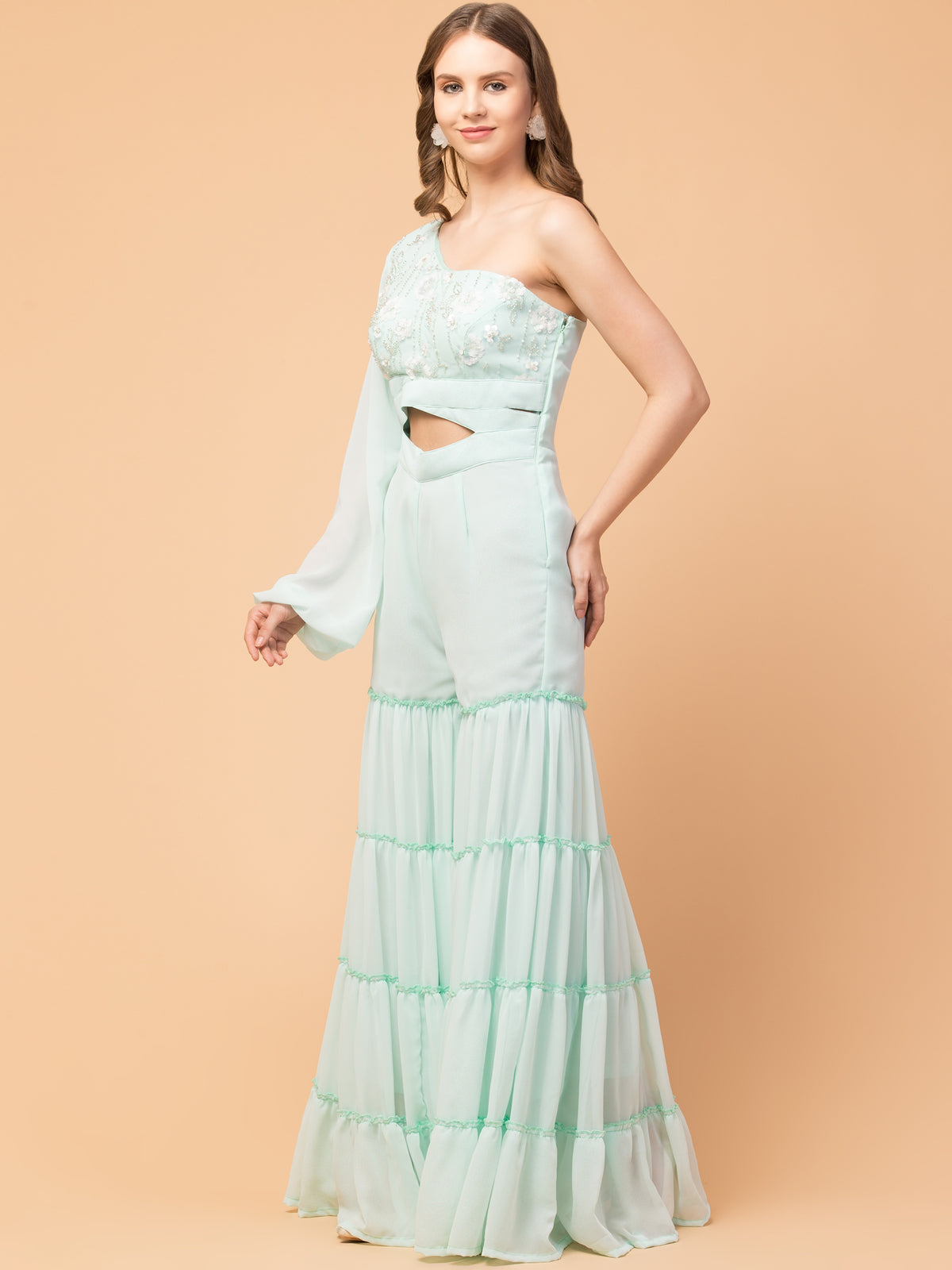 Three-Tier Indo-Western Jumpsuit- Misty Mint