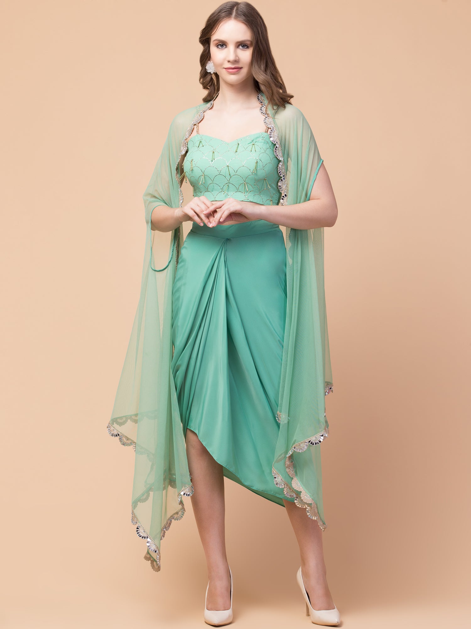 Misty Mint 3-Piece Drape Cape Set - wishdrobe