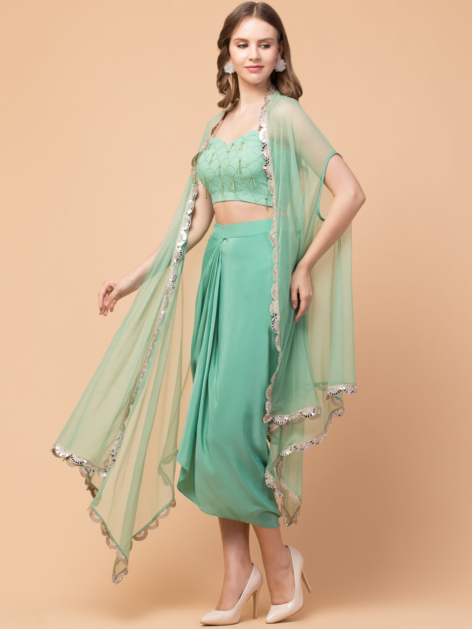 Misty Mint 3-Piece Drape Cape Set - wishdrobe