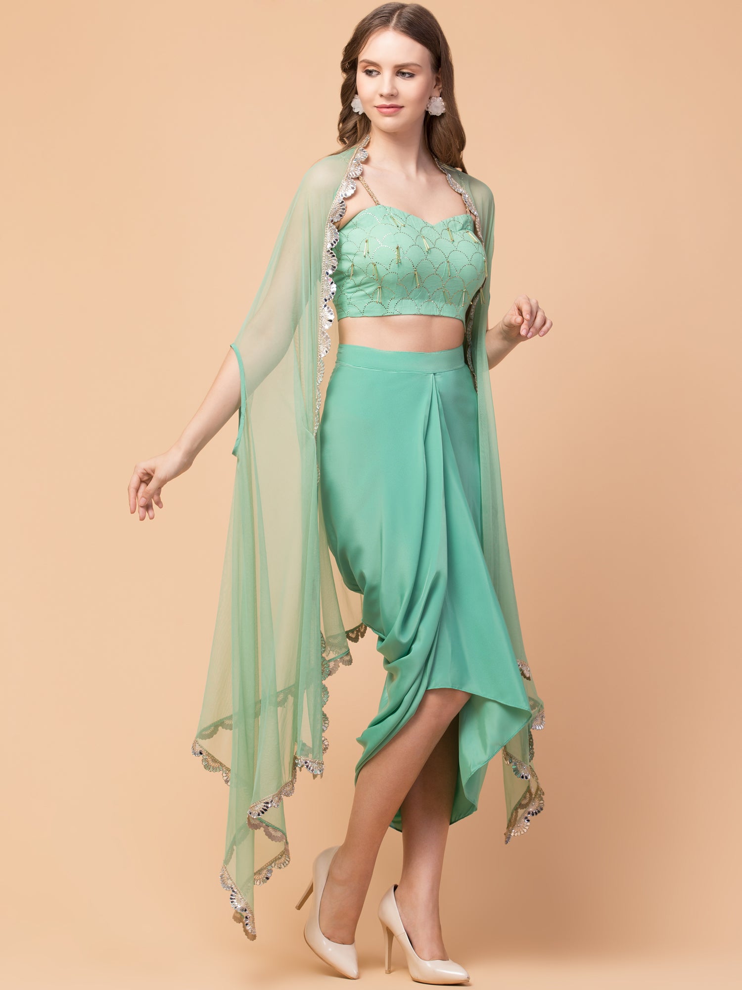 Misty Mint 3-Piece Drape Cape Set - wishdrobe
