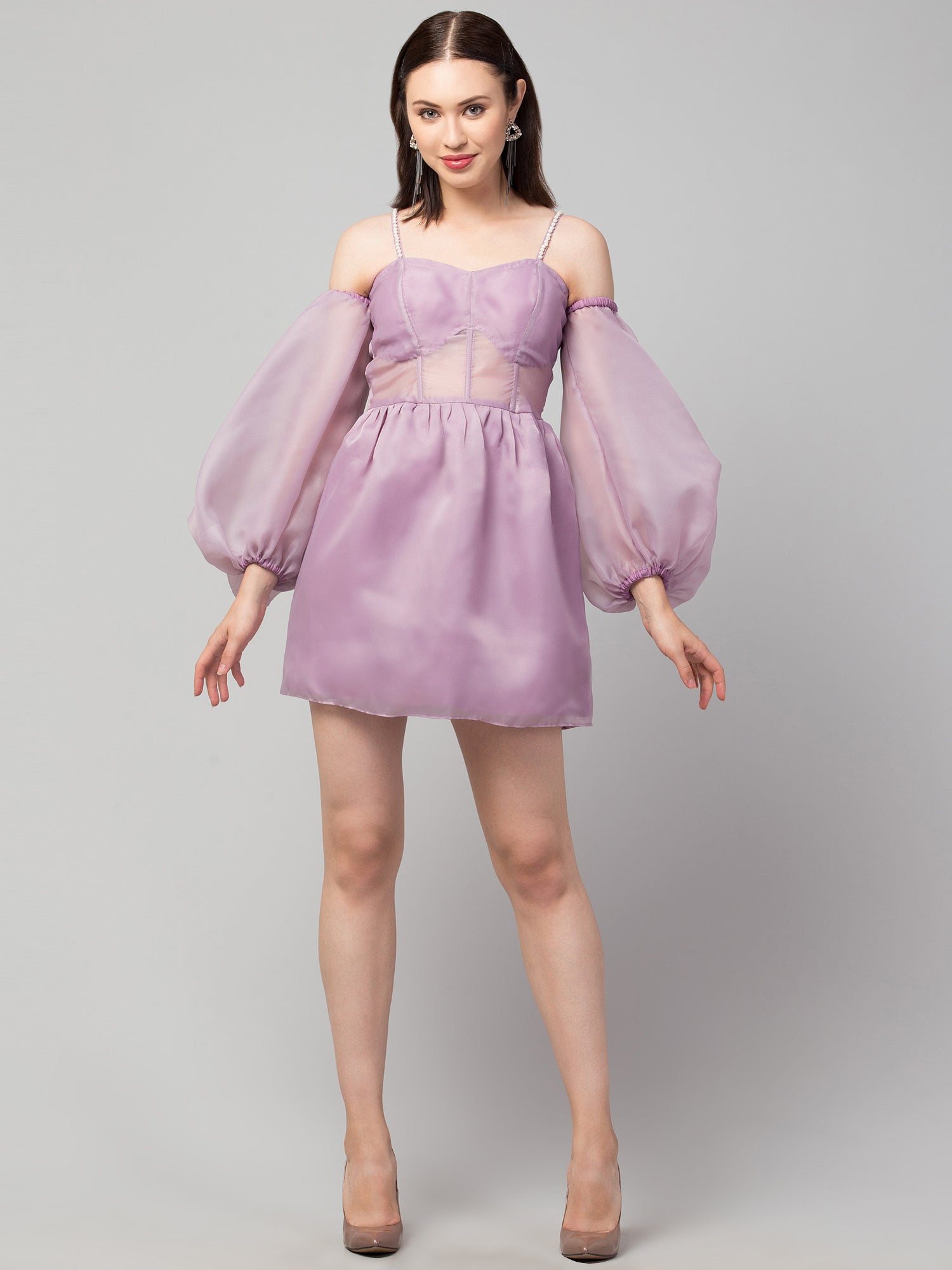 Lyla Lilac Organza Padded Corset Dress - wishdrobe