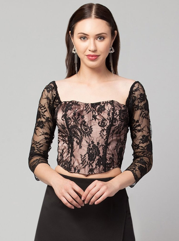 Hazel Nude French Lace Padded Corset Top - wishdrobe