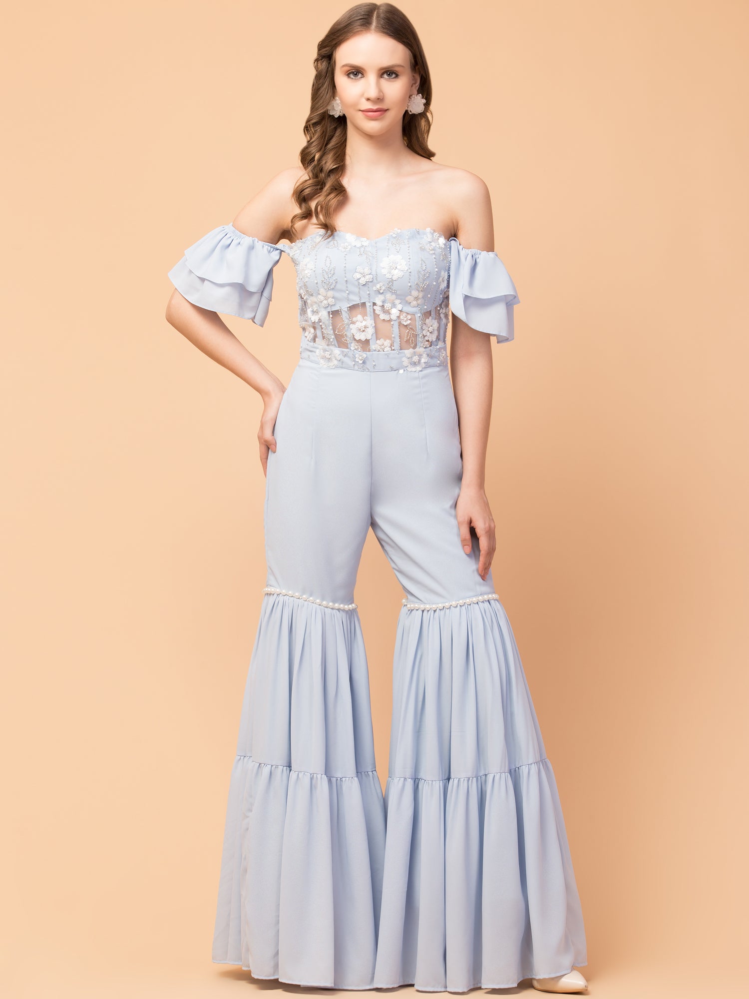 Sea Breeze Corset Indo-Western Tiered Jumpsuit - wishdrobe