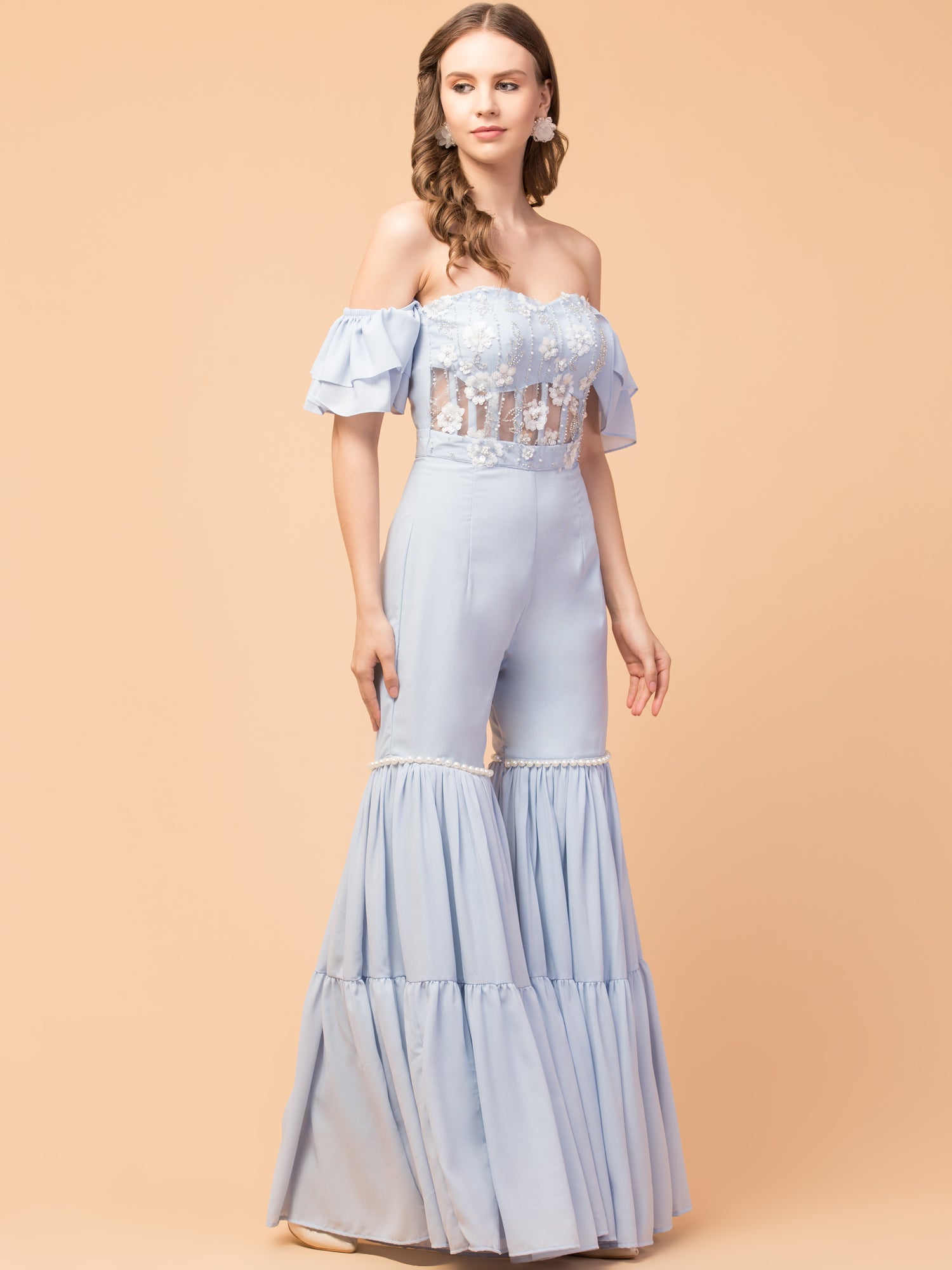 Sea Breeze Corset Indo-Western Tiered Jumpsuit - wishdrobe