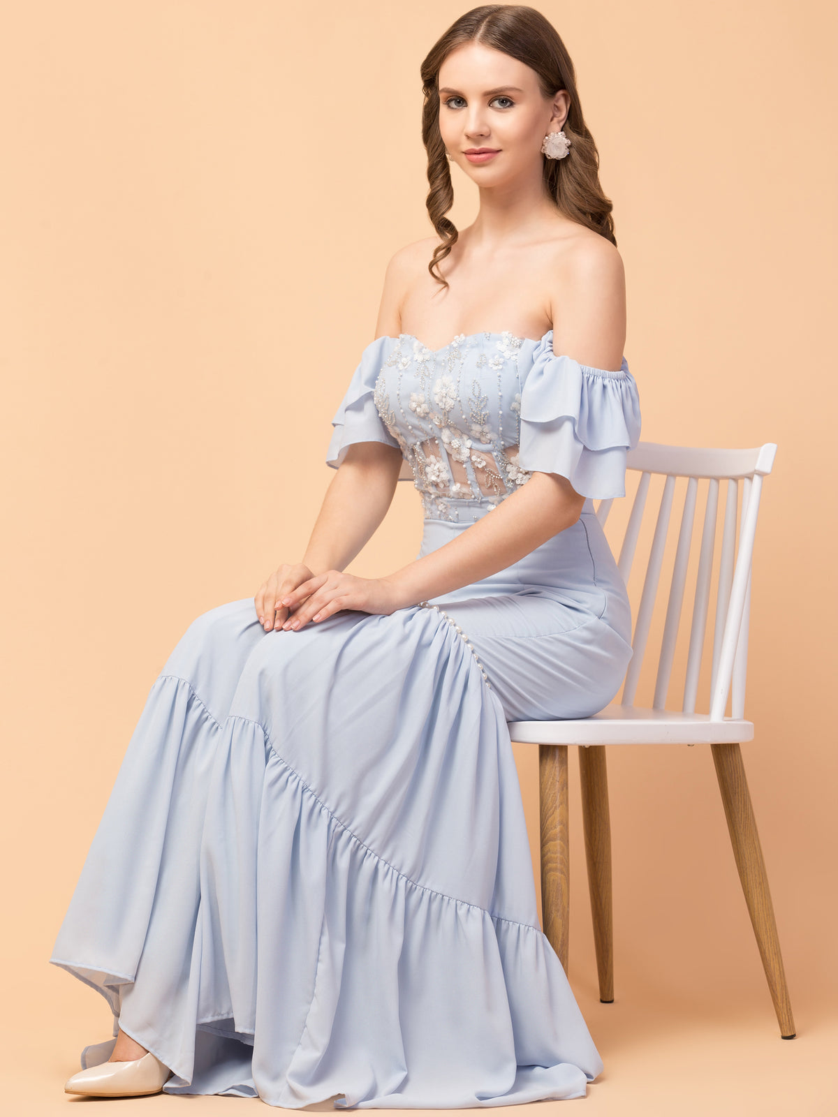 Corset Indo-Western Tiered Jumpsuit- Earthy Blue