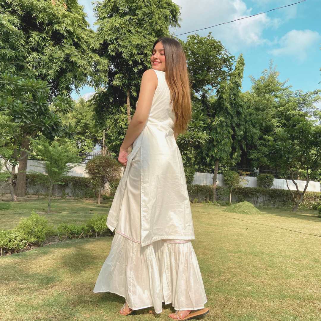 Timeless Natural White Suit with Sharara Pants - wishdrobe