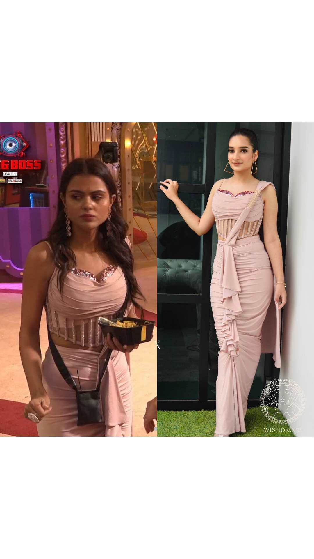 Bespoke Rose Pink Corset Draped Saree - wishdrobe